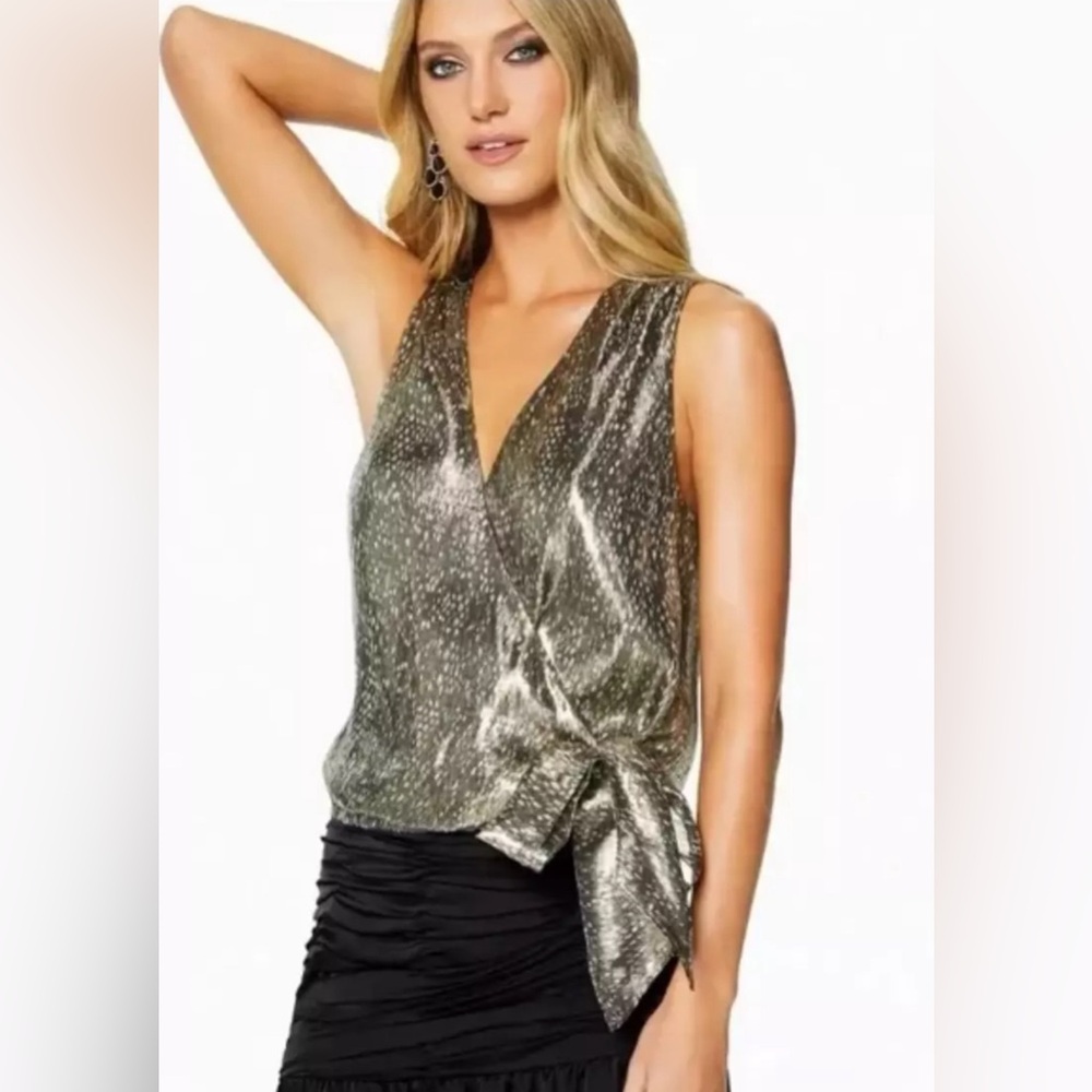 Ramy Brook | Silk Sleeveless Top V-Neck Silvery Snakeskin Print, Size L
